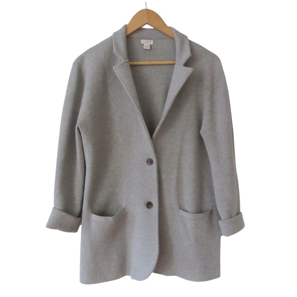 J. Crew Factory Sweaters - J Crew Factory Gray Sweater Blazer Medium Cotton Pockets Knit 2 Button Office